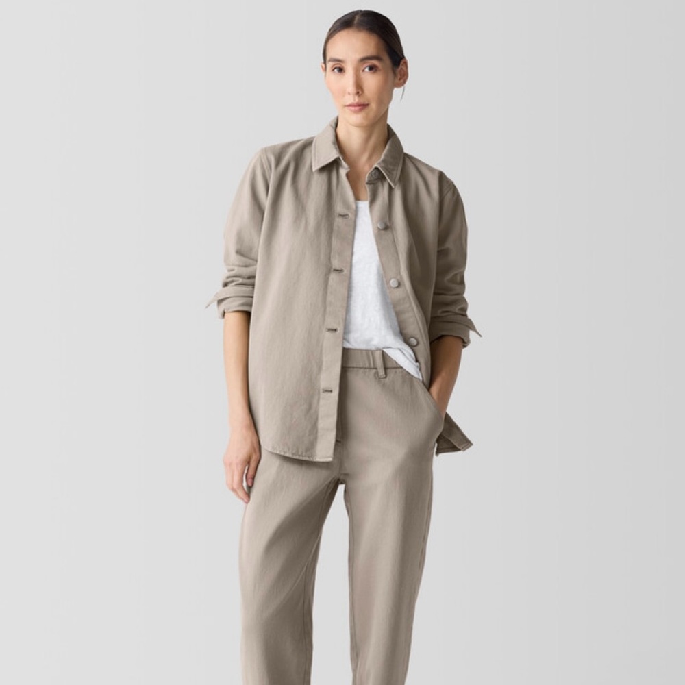 Eileen Fisher Garment-Dyed Utility Organic Cotton Shirt Jacket Reed Size Large